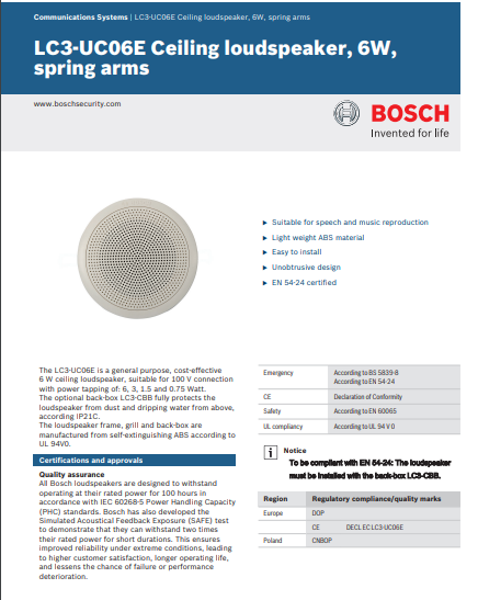 paging system 5 Bosch LC3-UC06E Ceiling 6w ,screw free look better